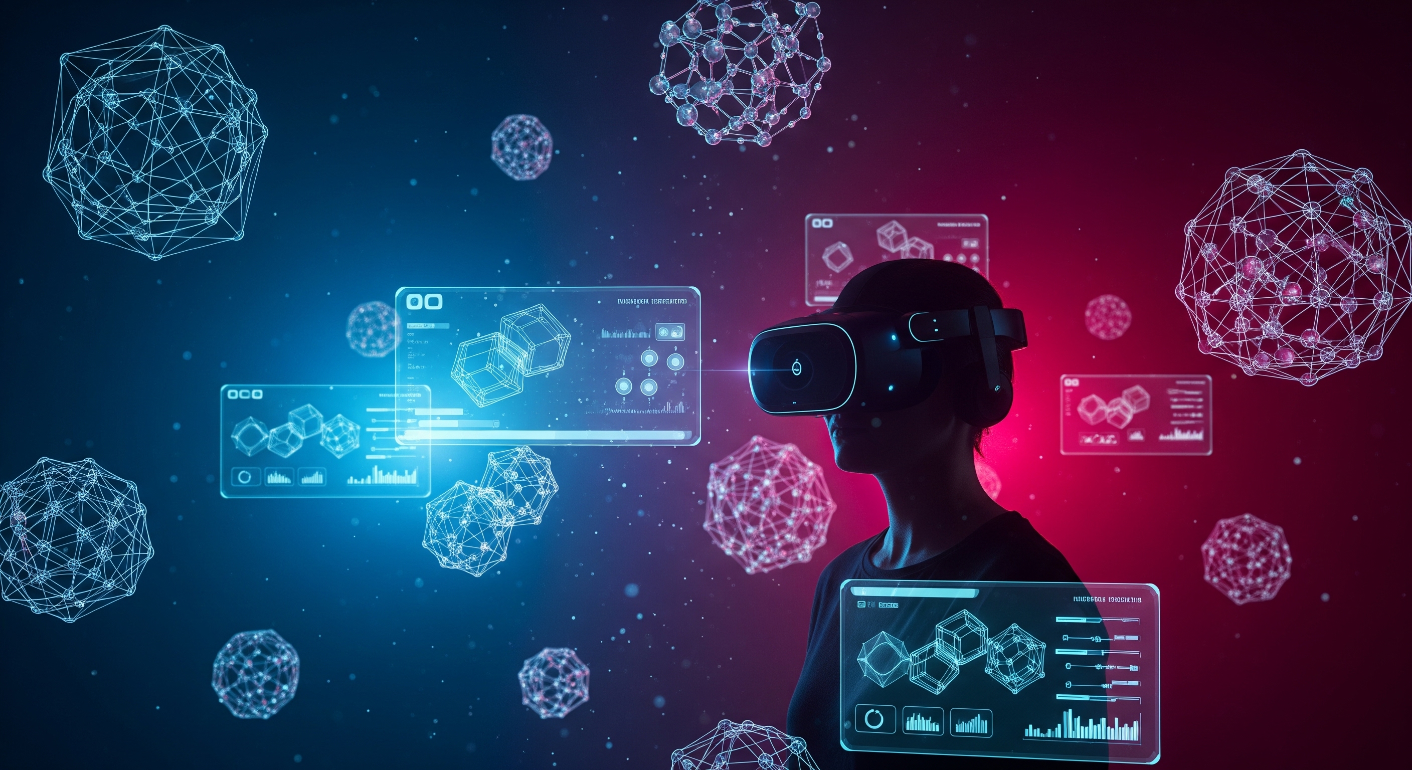 Immersive AR/VR experience with headset and holograms